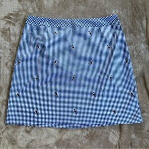 Talbots Blue and White Gingham Embroidered Toucan Skirt Size 14